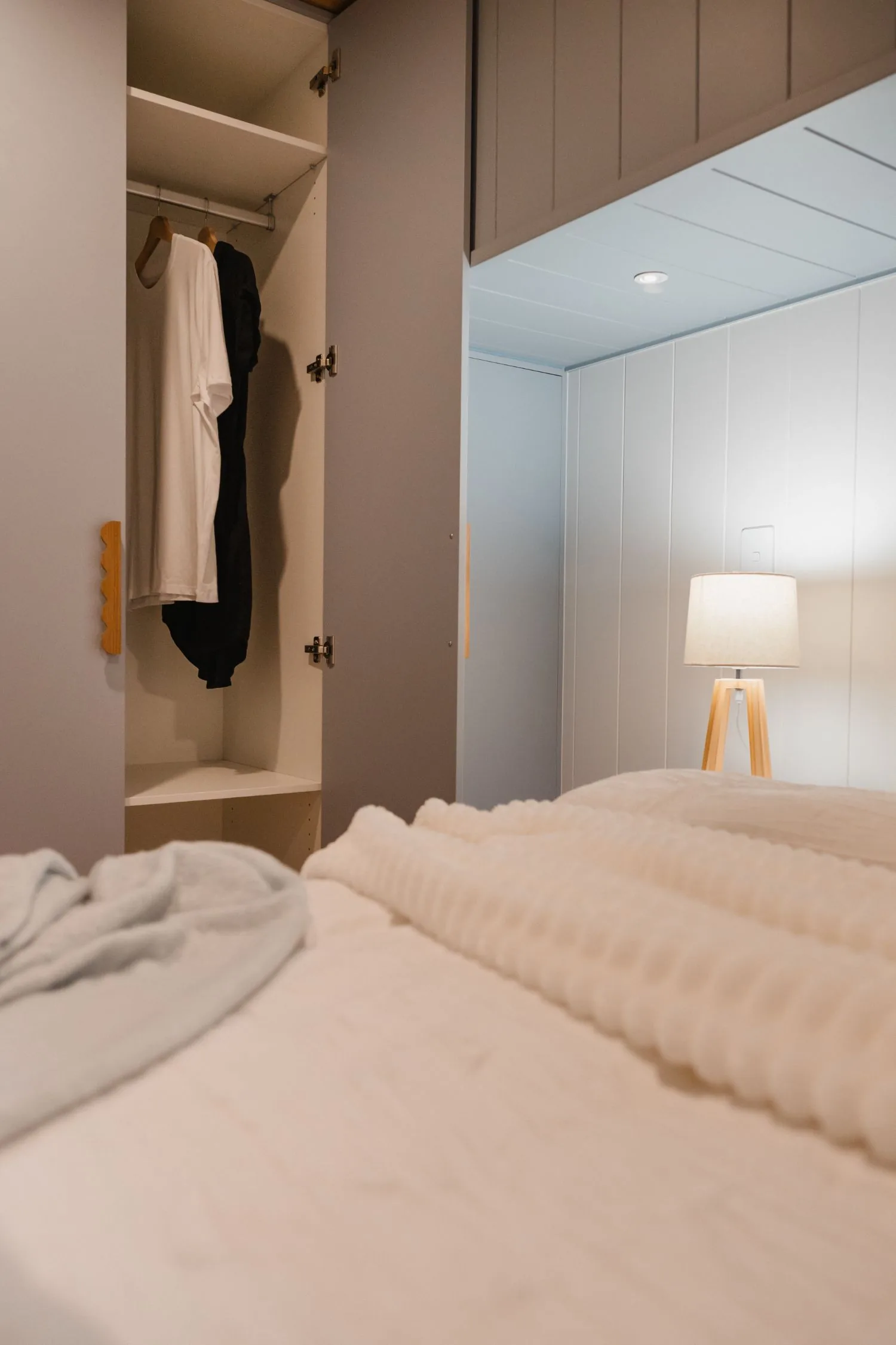 Serenity bedroom wardrobe open showing hanging space